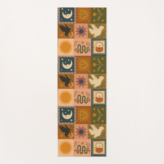 Boho Celestial | Retro Sun & Moon Yogamatte (Vorderseite)