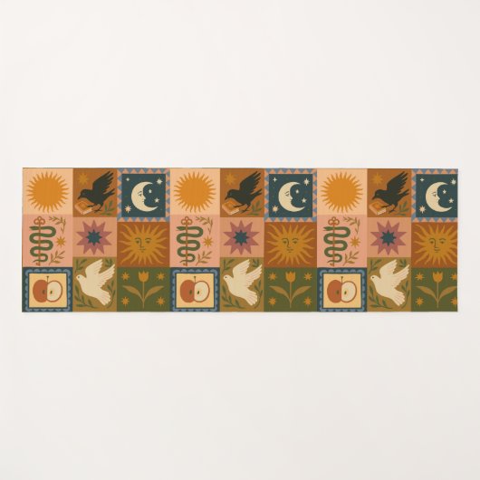 Boho Celestial | Retro Sun & Moon Yogamatte (Vorderseite (Horizontal))