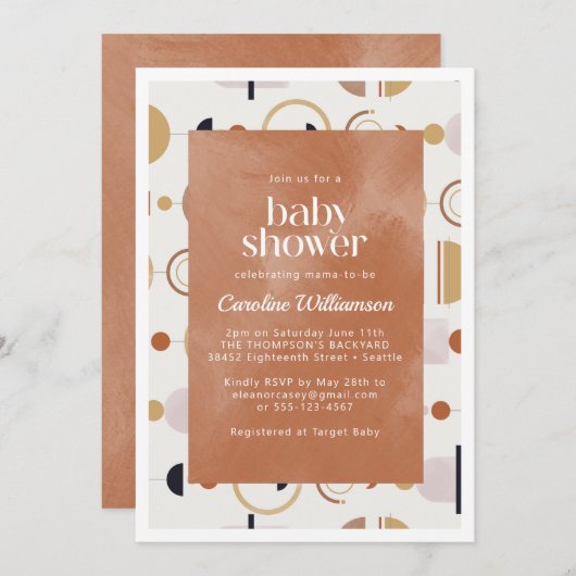 Boho Celestial Shapes Terracotta Babydusche Einladung (Vorne/Hinten)