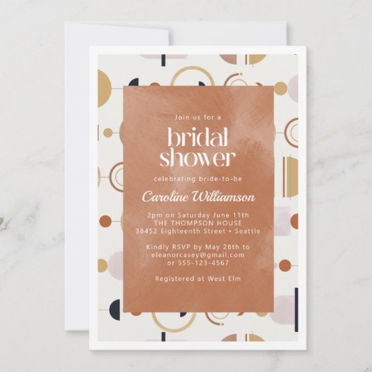 Boho Celestial Shapes Terracotta Brautparty Einladung (Vorderseite)