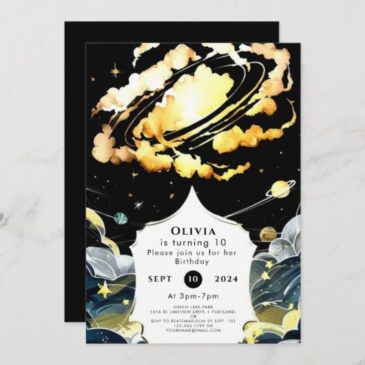 Boho Celestial Space Birthday Einladung (Vorne/Hinten)