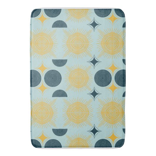 Boho Celestial Sun Moon Blue Pattern Bathmat Badematte (Vorderseite Vertikal)
