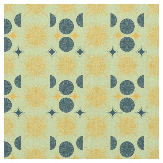 Boho Celestial Sun Moon Mint Pattern Stoff (Nahaufnahme)