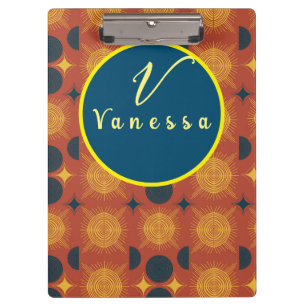 Boho Celestial Sun Moon Monogram Script Klemmbrett