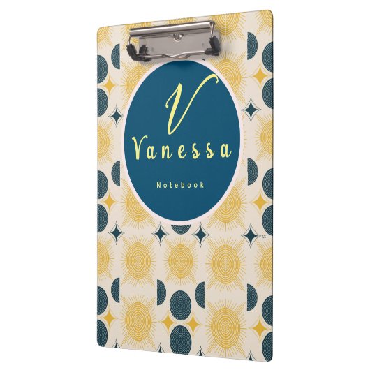 Boho Celestial Sun Moon Monogram Script Klemmbrett (Links)