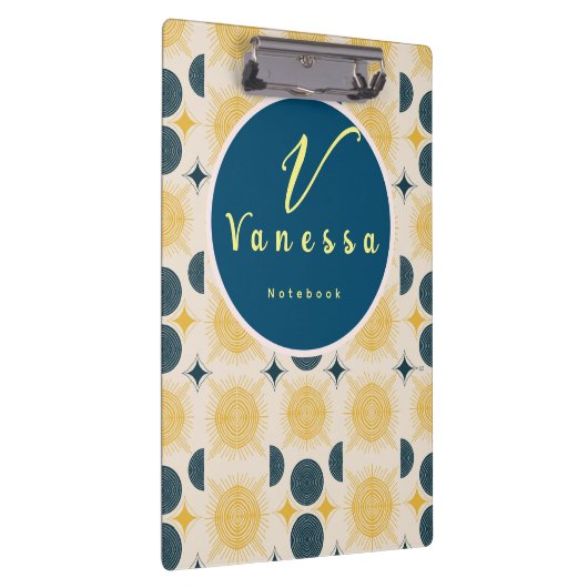 Boho Celestial Sun Moon Monogram Script Klemmbrett (Rechts)