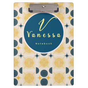 Boho Celestial Sun Moon Monogram Script Klemmbrett