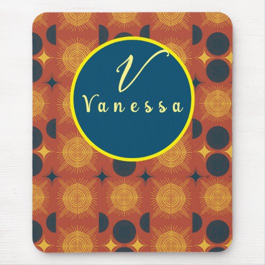 Boho Celestial Sun Moon Monogram Script Mousepad (Vorne)