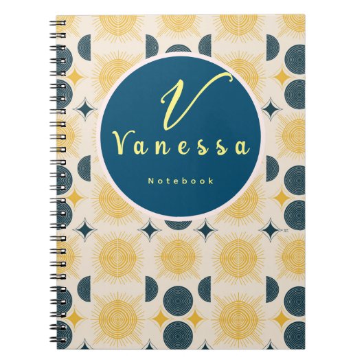 Boho Celestial Sun Moon Monogram Script Notizblock (Vorderseite)