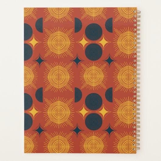 Boho Celestial Sun Moon Monogram Script Planer (Rückseite)