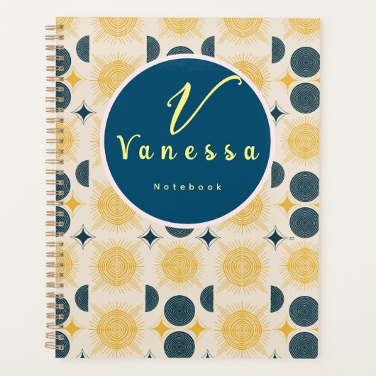 Boho Celestial Sun Moon Monogram Script Planer (Vorderseite)