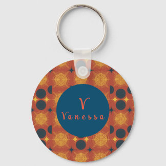 Boho Celestial Sun Moon Monogram Script Schlüssela Schlüsselanhänger