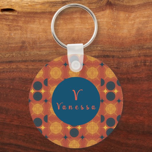 Boho Celestial Sun Moon Monogram Script Schlüssela Schlüsselanhänger (Rückseite)