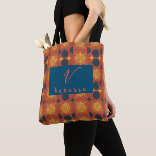 Boho Celestial Sun Moon Monogram Script Tote Bag Tasche (Von Nahem)