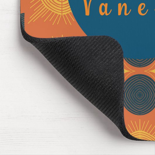 Boho Celestial Sun Moon Orange Monogram Script Mousepad (Ecke)