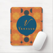 Boho Celestial Sun Moon Orange Monogram Script Mousepad (Mit Mouse)