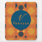 Boho Celestial Sun Moon Orange Monogram Script Mousepad (Vorne)