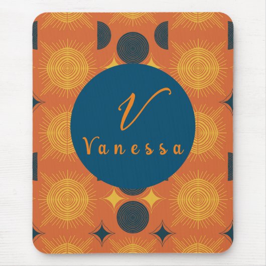 Boho Celestial Sun Moon Orange Monogram Script Mousepad (Vorne)