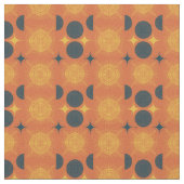 Boho Celestial Sun Moon Orange Pattern Stoff (Nahaufnahme)
