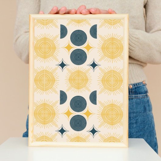 Boho Celestial Sun Moon Pattern Poster