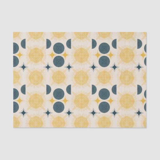 Boho Celestial Sun Moon Pattern Seidenpapier (Vorderseite)