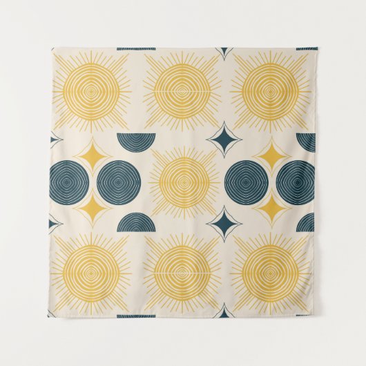 Boho Celestial Sun Moon Pattern Wandteppich (Vorderseite (Horizontal))