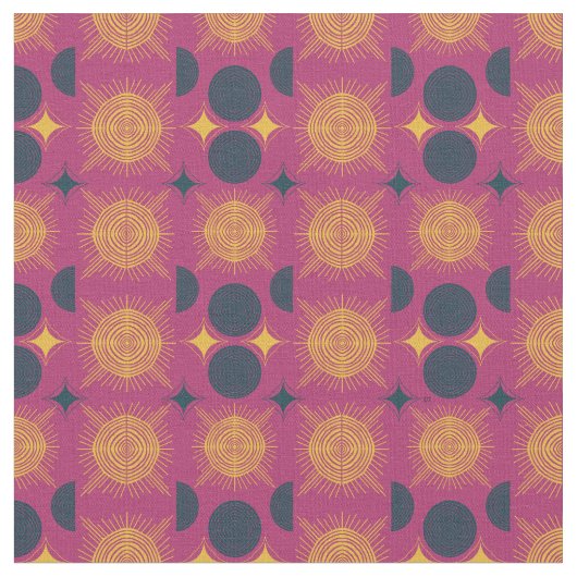 Boho Celestial Sun Moon Pink Muster Stoff (Nahaufnahme)