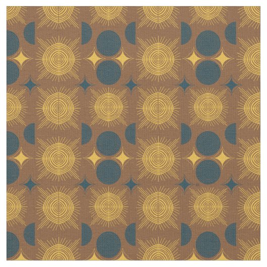 Boho Celestial Sun Moon Rustikales Muster Stoff (Nahaufnahme)