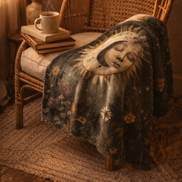 Boho Celestial Sun Moon Wildflower Garden Fleecedecke