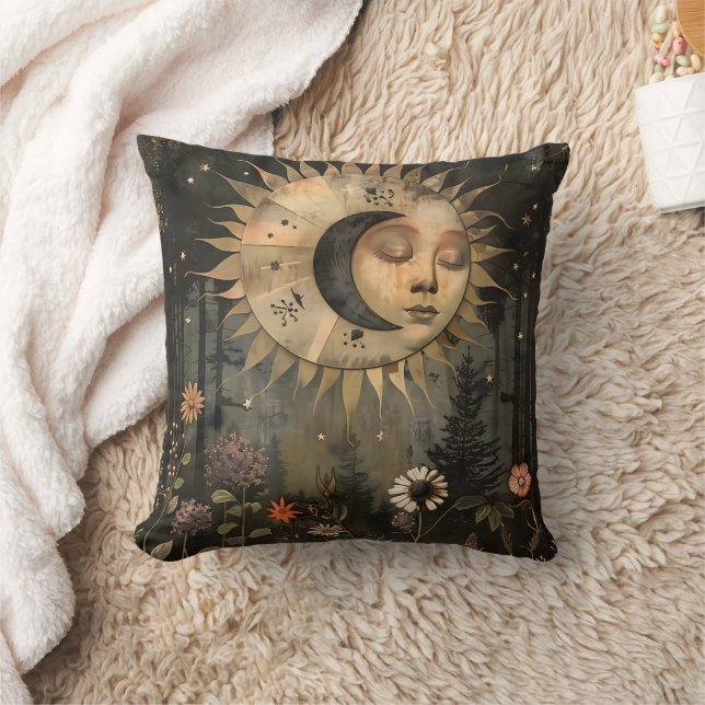 Boho Celestial Sun Moon Wildflower Garden Kissen (Decke)