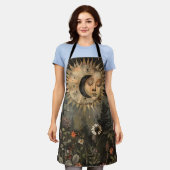 Boho Celestial Sun Moon Wildflower Garden Schürze (Getragen)