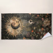 Boho Celestial Sun Moon Wildflower Garden Strandtuch (Vorderseite)