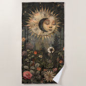 Boho Celestial Sun Moon Wildflower Garden Strandtuch (Vorderseite)