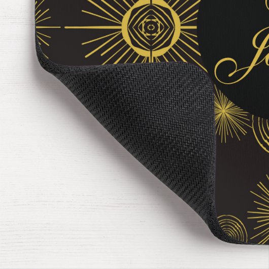 Boho Celestial Sun Stars Black Mousepad (Ecke)