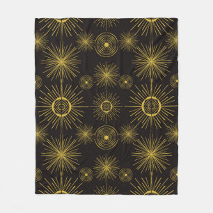 Boho Celestial Sun Stars Black Pattern Fleecedecke