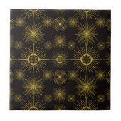 Boho Celestial Sun Stars Black Pattern Fliese (Vorderseite)