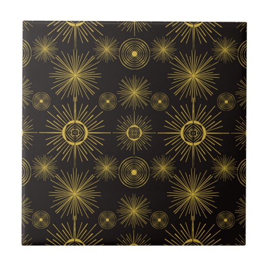 Boho Celestial Sun Stars Black Pattern Fliese (Vorderseite)