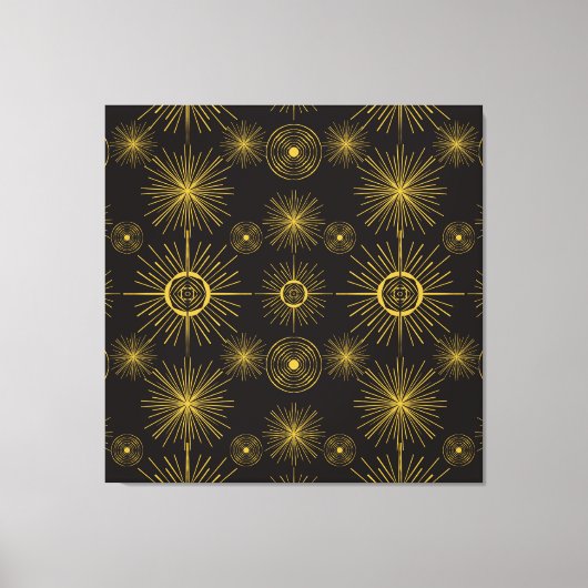 Boho Celestial Sun Stars Black Pattern Leinwanddruck (Vorderseite)