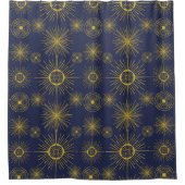 Boho Celestial Sun Stars Blue Pattern Duschvorhang (Vorderseite)