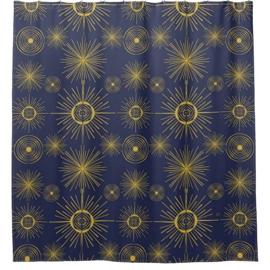 Boho Celestial Sun Stars Blue Pattern Duschvorhang (Vorderseite)