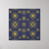 Boho Celestial Sun Stars Blue Pattern Leinwanddruck (Vorderseite)