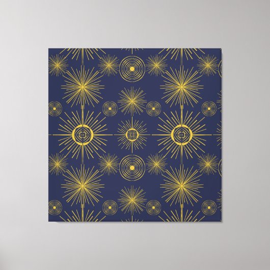 Boho Celestial Sun Stars Blue Pattern Leinwanddruck (Vorderseite)