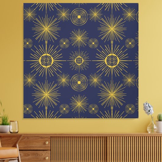 Boho Celestial Sun Stars Blue Pattern Leinwanddruck (Insitu (Wohnzimmer))