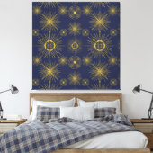 Boho Celestial Sun Stars Blue Pattern Leinwanddruck (Insitu (Schlafzimmer))
