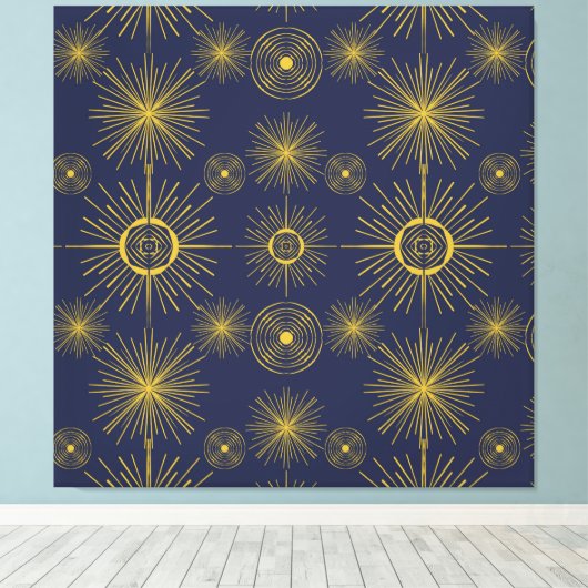 Boho Celestial Sun Stars Blue Pattern Leinwanddruck (Insitu (Holzboden))