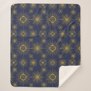 Boho Celestial Sun Stars Blue Pattern Sherpadecke