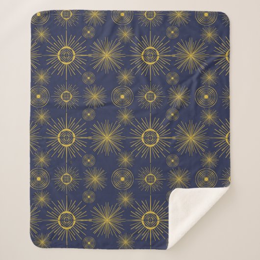 Boho Celestial Sun Stars Blue Pattern Sherpadecke (Vorderseite)