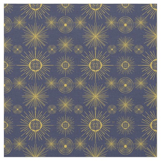 Boho Celestial Sun Stars Blue Pattern Stoff (Nahaufnahme)