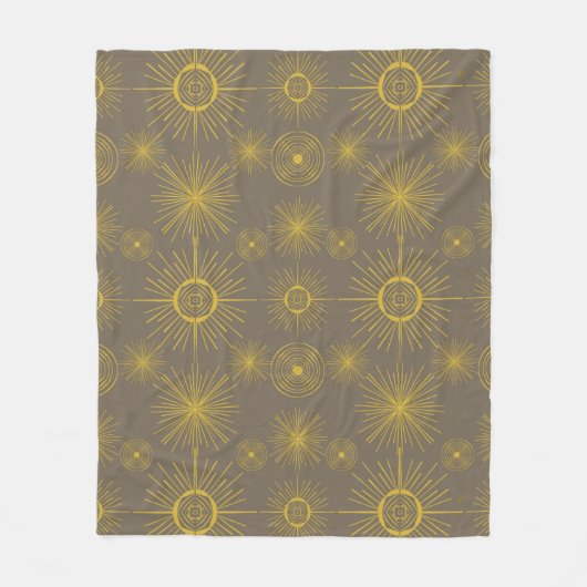 Boho Celestial Sun Stars Grau Muster Fleecedecke (Vorderseite)