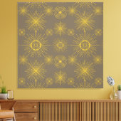 Boho Celestial Sun Stars Grau Muster Leinwanddruck (Insitu (Wohnzimmer))